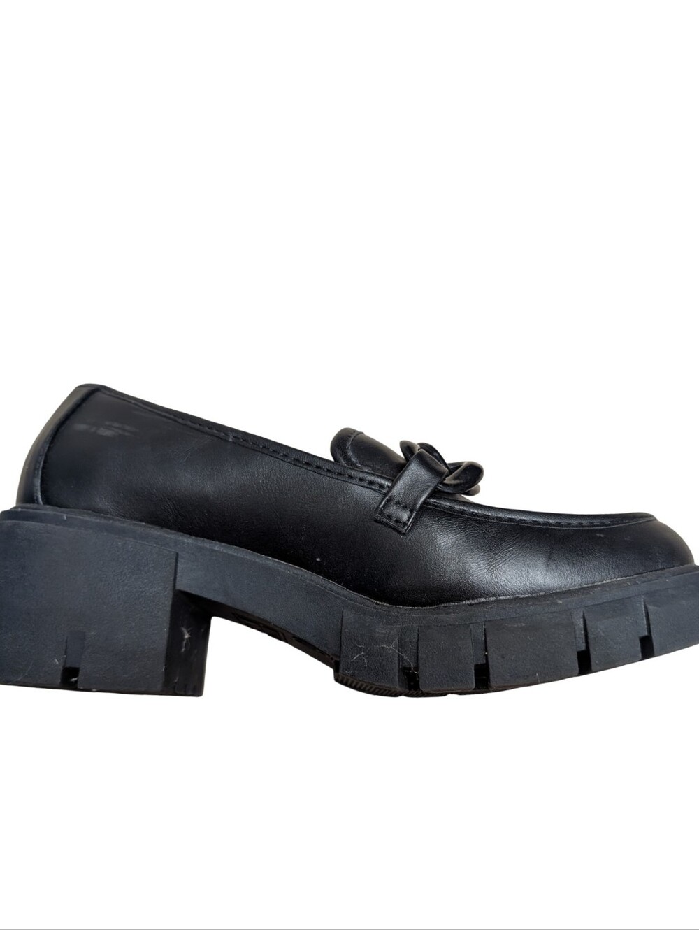 Madden NYC Black Chunky Platform Chain Loafers Size 7.5 - Picture 6 of 13